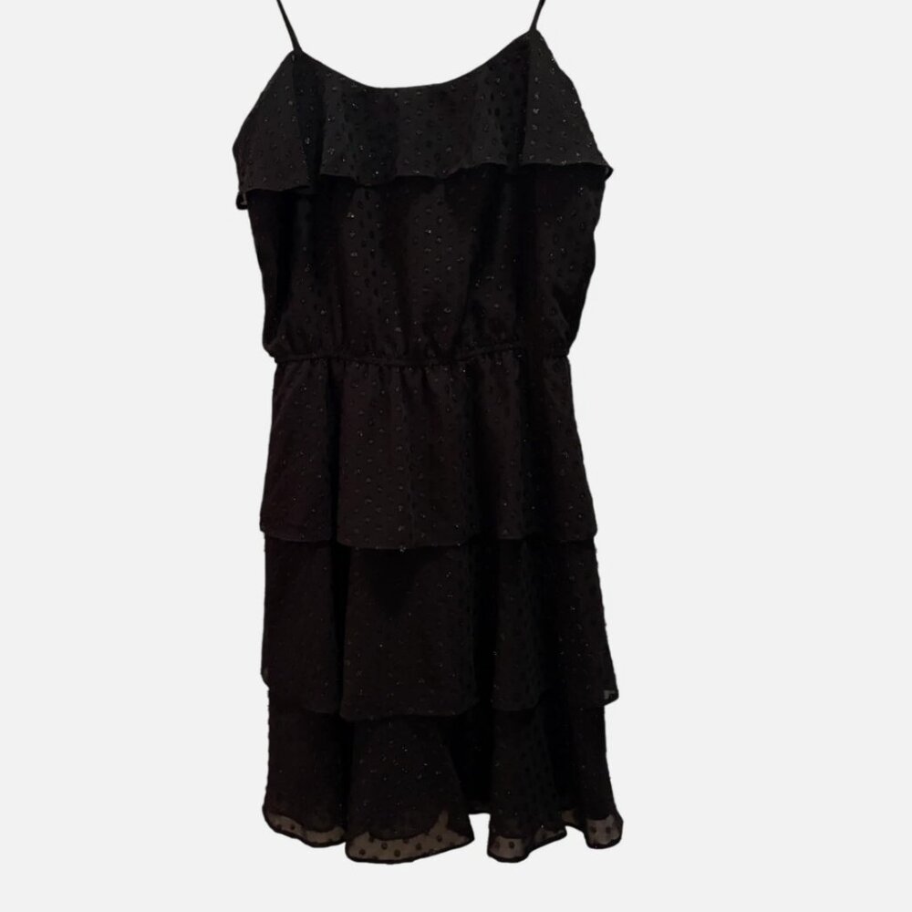 Ruffle Black Shimmer Tiered Strappy Cocktail Dress Size S Excellent Parker Brand
